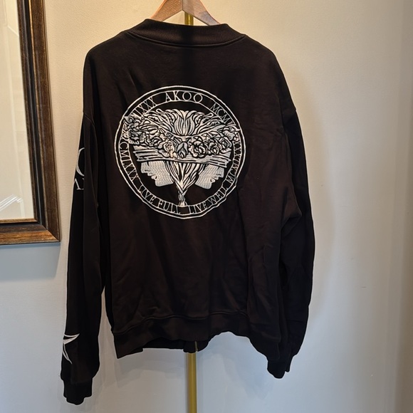 AKOO vintage black full zip Embroidered varsity Jacket sweatshirt EUC XXXL - Picture 9 of 13